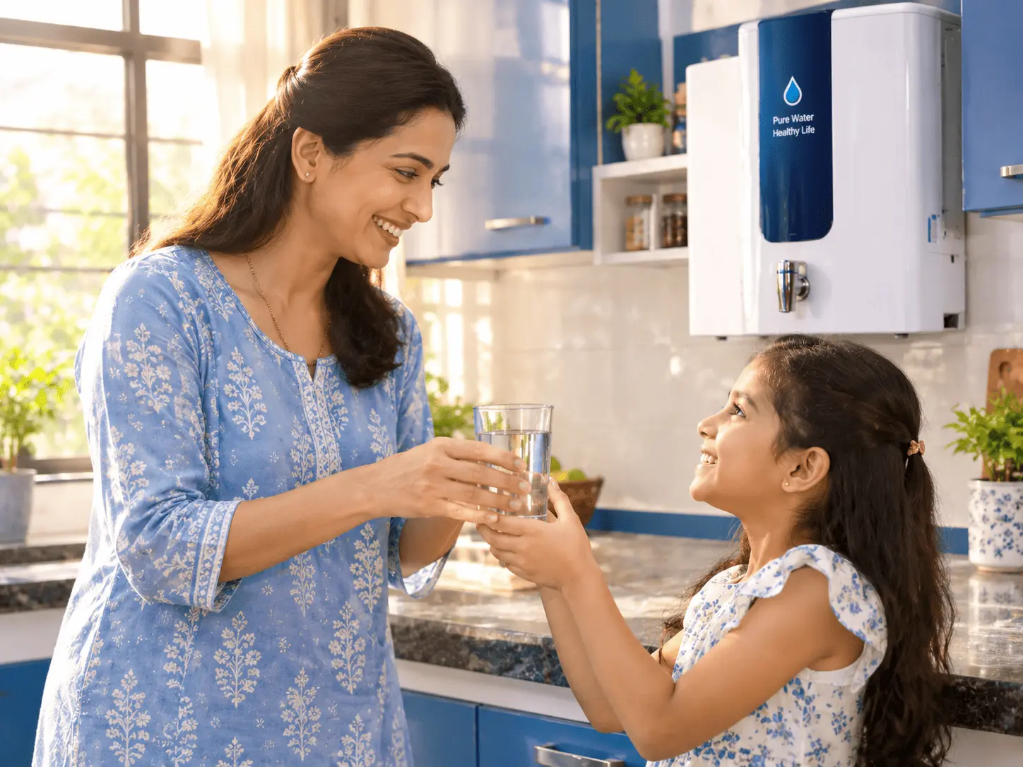 Family enjoying a glass of clean drinking water